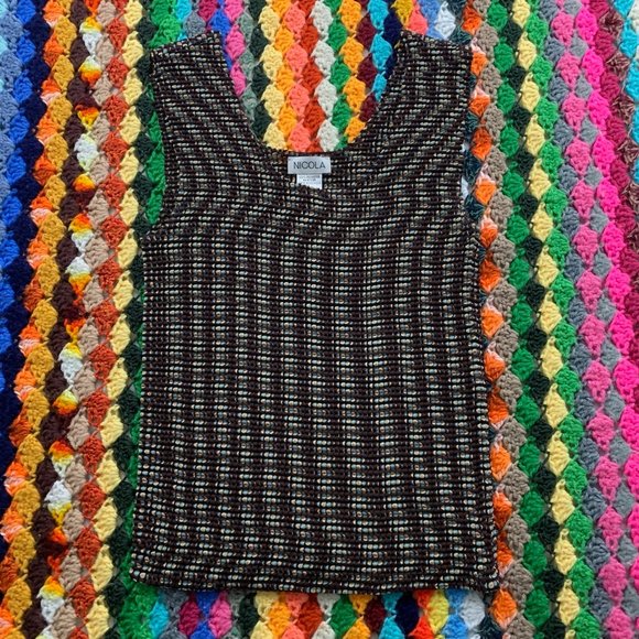 Vintage 90s Groovy Print Stretch Wide Strap Square Scoop Neck Sleeveless… - Picture 6 of 10